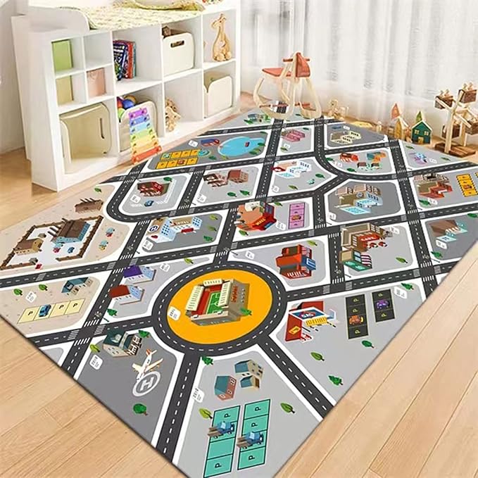 Kids Rug Play Mat Great for Playing with Cars and Toys,Educational Kid Road and Traffic City Life Carpet,Children Baby Fun Throw Rug for Bedroom Play Room,31X47Inch/80X120CM