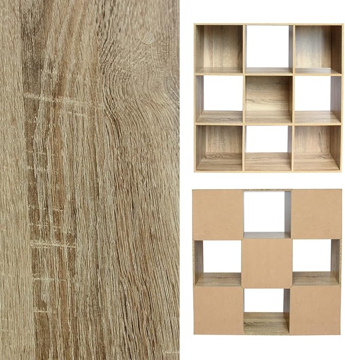 PACHIRA US 9 Cube Storage Bookcase, Unit Shelf, Wooden Closet Cabinet, Bookshelf File Organizer Rack in Living Room, Bedroom, Study, each cube 28.5 cm,Oak