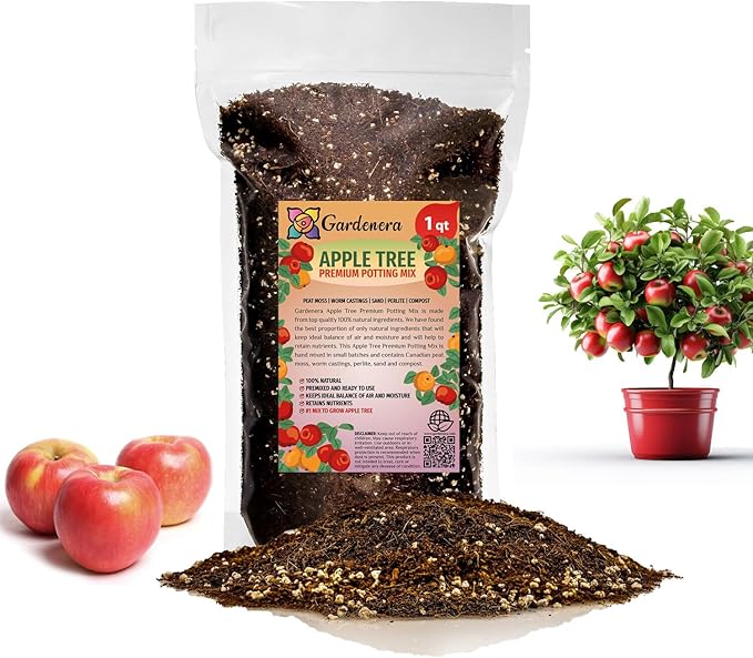 Gardenera Premium Apple Potting Soil Mix - Optimal Nutrient-Rich Blend for Thriving and Juicy Apples - 1 Quart