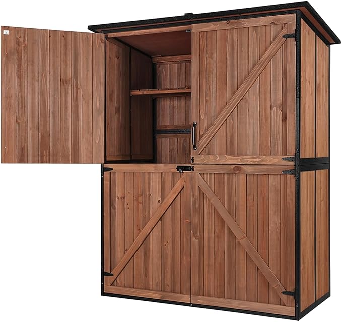 Outdoor Storage Shed Large Cabinet with Strong Metal Frame,Wooden Tool House with Adjustable Shelfs, House Garden Shed for Backyard Garden Patio Lawn