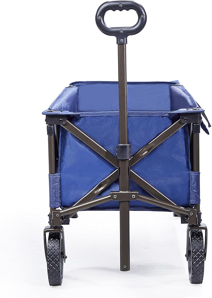 TIMBER RIDGE Tailgate Collapsible Folding Wagon Cart, Heavy Duty Utility Push Pull Beach Wagon Foldable, Outdoor Grocery Cart with Side Pockets for Camping, Garden, Shopping, Holds 225 lbs, Blue