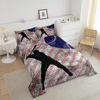 Erosebridal Baseball Comforter Set Queen for Boys Teen Baseball Athlete Bedding Set Kids Ball Games Sports Bed Comforter Sets Sport Baseball Quilt Duvet 2 Pillow Cases Retro Red Dark Blue White