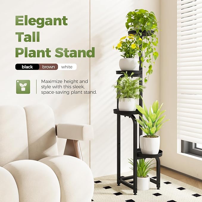 Bamworld Tall Plant Stand Indoor Outdoor, Corner Metal Flower Pot Stands for Multiple Plants, 4 Tier Heavy Duty Plant Shelf for Patio Garden Balcony Living Room Bedroom(Patent Design)