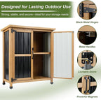 Outdoor Storage Cabinet, Wood & Metal Small Storage Shed with Weather-Resistant Asphalt Roof, Double Lockable Doors & Removable Shelves for Porch, Patio, Garden, Backyard, 32" x 13" x 40"