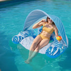 Pool Float for Adults with Canopy, XL Inflatable Chair Lounge Floaties with Adjustable Sun Shade Cover, Drink Holder, Ergonomic Headrest