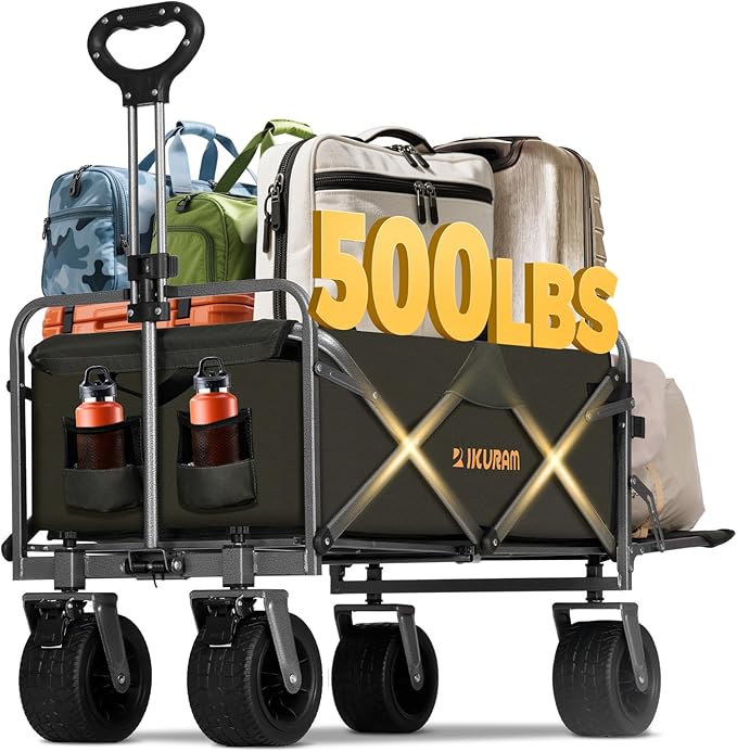 Collapsible Wagon Cart with Removable Tabletop, 500LBS Folding Wagons with Extended Tailgate, Big All-Terrain Wheels, Heavy Duty Utility Wagon Carts for Beach, Picnic, Grocery, Outdoor