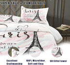 Bodhi Girls Comforter Bedding Set Queen,Pink Comforter Set for Girls,Paris Bedding Set,Girls Pink Bedding Set with Matching Pillowcase,Pink Girls Queen Size Bed Set,Eiffel Tower Bedding Set