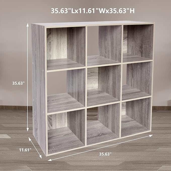 PACHIRA US 9-Cube Storage Organizer Bookshelf System, Unit Shelf, Closet Cabinet, Storage Cubes Organizer Shelves in Living Room, Bedroom, Study, Oak Grey