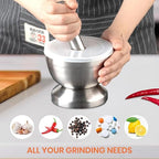 Tera 18/8 Stainless Steel Mortar and Pestle with Brush Spice Grinder Pill Crusher Herb Bowl Pesto Powder 1.5 Cup 350ml