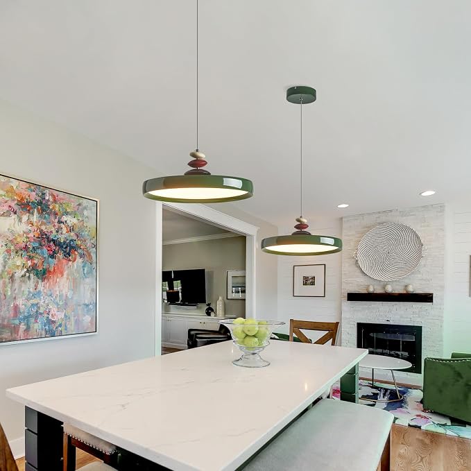 Modern Pendant Lights,Green 16" LED Pendant Lighting Fixture with Remote Control Dimmable 3 Color Mode & Brightness, Adjustable Hanging Lamp for Kitchen Dining Room Bedroom Kitchen Island