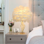 ZYLEIESENBAO Feather Desk Lamp Creative Girls Bedroom Decoration Lamp Modern White Feather Table Bedside Lamp Cute 12'' for Living Room Wedding Childrens Room
