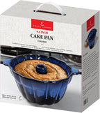 Emeril Lagasse Fluted Cake Pan Stoneware 9.5 in – Pound Cake Baking Pan, Perfect for Baking Delicious Cakes! (Dark Blue)