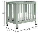 Babyletto Origami Mini Portable Crib Folding with Wheels in Light Sage, 2 Adjustable Mattress Positions, Greenguard Gold Certified