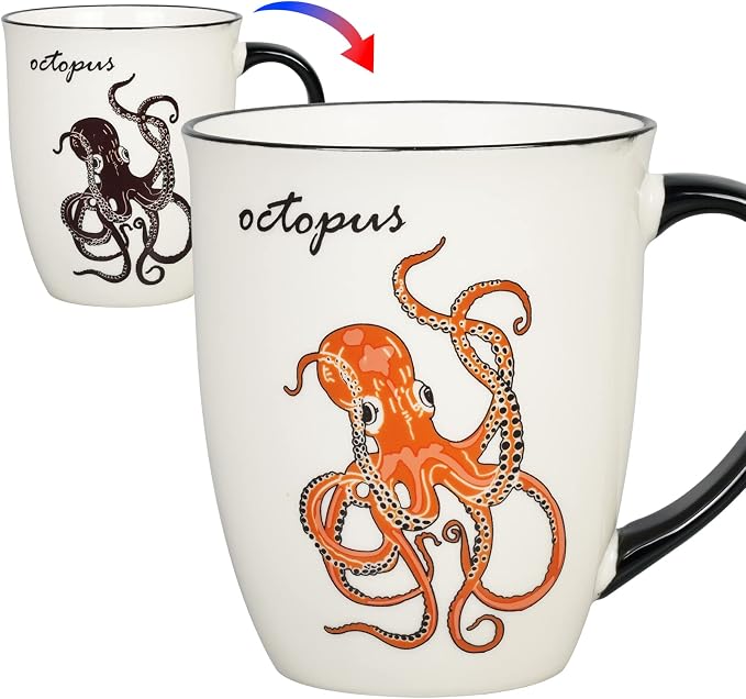 Ceramicfor Octopus Heat Changing Coffee Mug Cool Color Changing Mug Christmas Birthday Gifts for Men Women