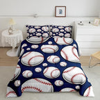 Baseball Bedding Set Sports Theme Comforter Set for Kids Boys Girls Teens 3D Blue Ball Pattern Comforter Breathable Baseball Games Duvet Set Room Decor Quilt Set Queen Size