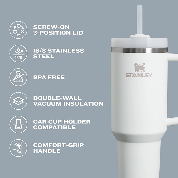 STANLEY Quencher H2.0 Flow State Tumbler, 14 oz, Meadow | Handle and Straw | 3-Position Lid | Cup Holder Compatible for Travel | Insulated Stainless Steel Cup | BPA-Free