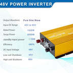 1500W Pure Sine Wave Inverter-48V DC to 110V 120V AC Power Converter with 2 AC Outlets, 48 Volt Power Inverter for Truck, Rv, Camping, Home, Emergency Power