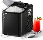 Typhur Fast Nugget Ice Maker Countertop, Chewable Pebble & Pellet Ice Machine with Self-Cleaning Pump & 8-Pack Cleaners, 35lbs/24H Crushed Ice for Kitchen, Bar, RV, Outdoor (Black Stainless Steel)