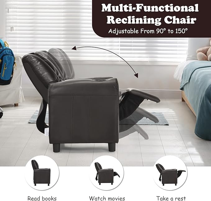 ARLIME Kids Recliner chair, toddler Armchair Upholstered Couch with Cup Holder, Backrest, baby Leather sofa with Headrest and Footrest, Child Furniture for Ages 2-7