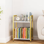 Small Bookshelf for Small Space, 2 Tier Bookcase Narrow Book Case Storage Organizer Book Shelf for Living Room, Bedroom and Office, Easy Assembly(2 Tier,Gold)