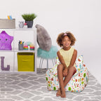 Posh Creations Structured Comfy Bean Bag Chair for Gaming, Reading, and Watching TV, Newport Chair, Canvas - Forest Critters on White
