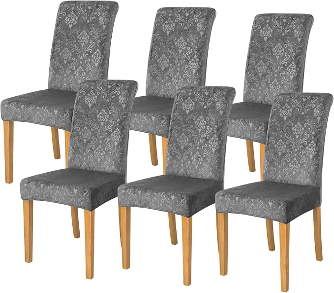 FORCHEER Chair Covers for Dining Chairs Set of 6,Velvet Dark Grey Stretch Dining Room Chair Cover Kitchen Parsons Chair Slipcovers (Pack of 6, Velvet Dark Grey)