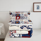 Erosebridal Kids Baseball Full Comforter Set for Boys,Teen Baseball Athlete Bedding Set Room Decor Sports Theme Bed Comforter Sets Baseball Bat Gloves Quilt Duvet with 2 Pillow Cases Red Navy Blue