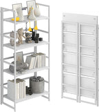 No-Assembly Folding Bookshelf Storage Shelves 4 Tiers Vintage Multifunctional Plant Flower Stand Storage Rack Shelves Bookcase for Home Office(All White)