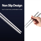 Phoenix Chopsticks Metal Reusable Designed In Korea Japanese Style Stainless Steel 316 18/10 Non-Slip Dishwasher Safe Laser Etched (Black - 5 Pairs)