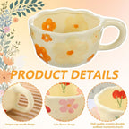 Lemecima 4 Styles Cute Ceramic Flower Coffee Mug Set 8.5 oz Vintage Aesthetic Porcelain Floral Tea Coffee Cup with Handle Dishwasher Microwave Safe for Thanksgiving Christmas Gifts for Women Gifts