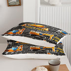 Axolotl Excavator Bedding Set Queen Size,Yellow Excavator Bed Comforter for Kids Boys Teens,Tractor Truck Bedding Set for Boys,Construction Bedding Set for Boys,1 Quilt 2 Pillowcases,Deep Grey