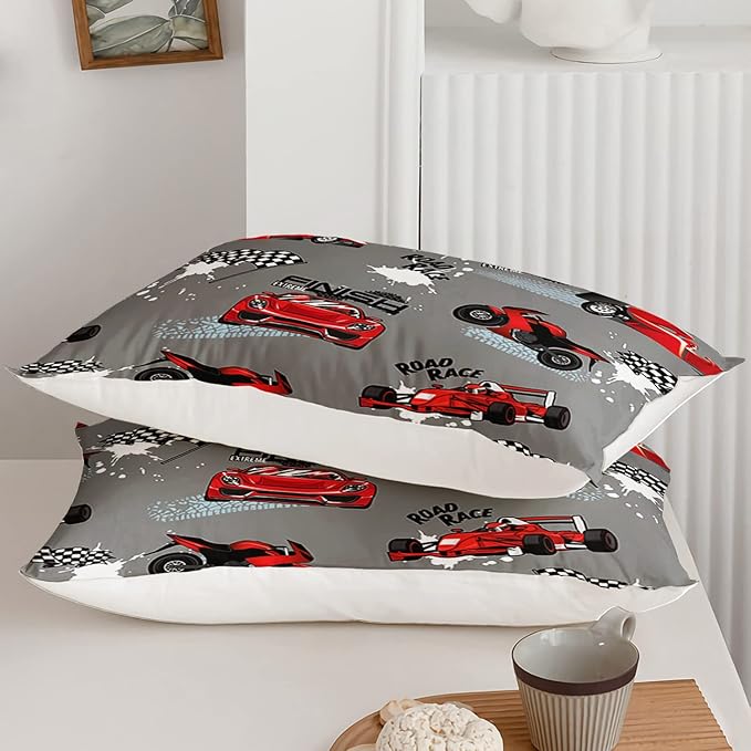 Axolotl Kid Comforter Set Twin Size,Racing Car Bedding Set for Boys Girls Teen Kids Children Car Racing Gifts,Race Cars Quilt Bed Set with 1 Comforter 2 Pillowcases,Red Grey