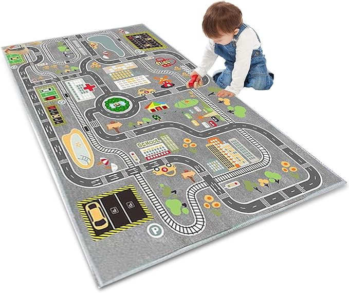 Kids Rug Play Mat Great for Playing with Cars and Toys,Educational Kid Road and Traffic City Life Carpet,Children Baby Fun Throw Rug for Bedroom Play Room,31X47Inch/80X120CM