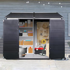 8x6 ft Resin Outdoor Storage Shed with Two-Window and Double-Door, Plastic Shed with Floor for Gargen, Patio, Yard, Lawn, Grey (1 Doors) (Grey White, 8x6 ft)
