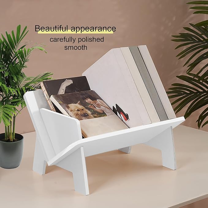 Wood Bookcase in Living Room/Home/Office, Desktop Book Shelf Organizer Bookshelves Storage Rack for CDs/Magazine/Books Display (White, 13.6")