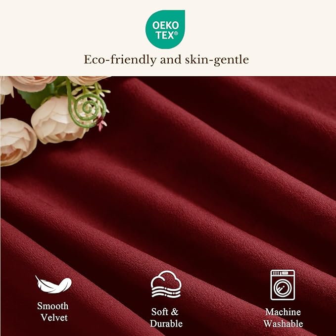 Red Christmas Velvet Window Valance 52x18 Inch 4-Panel Set | Soft Wavy Kitchen Curtains for Windows, Luxury Fabric Aesthetic Window Treatment for Bay Window, Living Room