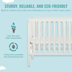 Edgewood 4-In-1 Convertible Mini Crib In White, JPMA Certified, Non-Toxic Finish, New Zealand Pinewood, With 3 Mattress Height Settings, Included 1" Mattress Pad