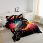 Erosebridal Hockey Bedding Set for Teen Boys Kids Winter Sports Full Comforter Set Grunge Hippie Tie Dye Ball Bed Comforter Sets Red Blue Fire and Water Lightning Quilt Duvet Insert 2 Pillow Cases