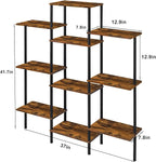 4-Tier Bookshelf,Small Triple Wide Bookcase for Books,CDs,Movies,Display Shelf with 10 Open Shelves for Living Room,Home Office,Balcony,Rustic Brown