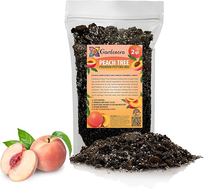 Gardenera Premium Peach Potting Soil Mix - Optimal Nutrient-Rich Blend for Thriving and Juicy Peaches - 2 Quart