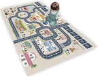 kid rug carpet playmat for toy cars and trains,road traffic kids play area rug,city Life town play Mat for Playroom Bedroom Boys,Children's Educational Fun Throw Rug with Rubber Backing 31X63IN