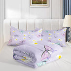 Butterfly Comforter Set for Kids Teens Girls Women,Daisy Kids Comforter,1 Comforter with 2 Pillowcase, Microfiber 3 Piece Bedding Set,for All Seasons(Purple，Twin Size)