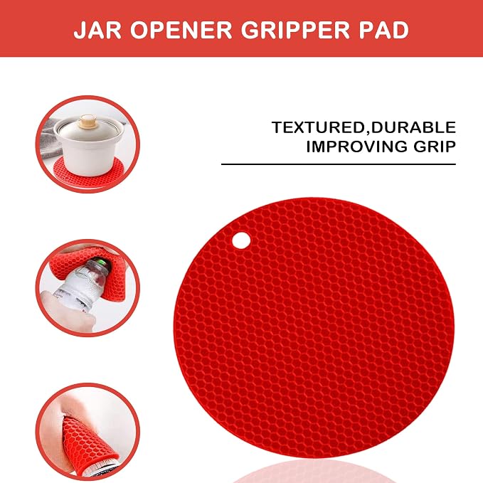 Jar Opener for Weak Hands, Seniors with Arthritis, 5 in 1 Multi Function Bottle Opener Lid Opener For Arthritic Hands with Non Slip Rubber Jar opener Gripper Pad(red)