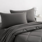 NTBAY Twin Comforter Set with Sheets, 5 Pieces Soft and Breathable Twin Bedding Set, Twin Bed in a Bag, Down Alternative Comforter Set Solid Color All Season, Kids Bedding Set, Dark Grey