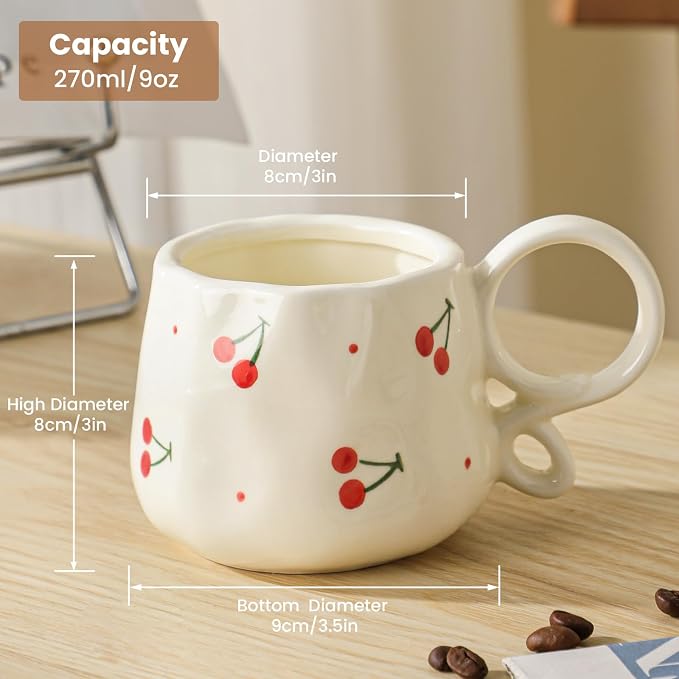 Ceramic Cute Mug For Women,Pretty Coffee Mug,9 oz,Nnique Espresso Mug.Hand-Painted Tea Cup for Women