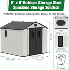 EAGLE PEAK 8x8 Resin Outdoor Storage Shed, Weatherproof Garden Shed with Floor & Lockable Doors, Tool & Equipment Storage for Backyard or Patio, White/Gray