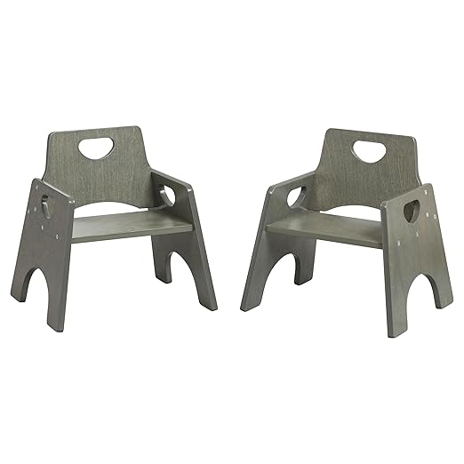 ECR4Kids Stackable Wooden Toddler Chair, 8in, Kids Furniture, Grey Wash, 2-Pack