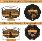 2 Pack, 11" & 12" Wooden Lazy Susan Turntable with Higher Metal Sides, 360° Rotating Lazy Susan Organization and Storage for Cabinet, Table Top, Kitchen, Countertop, Dining Table, Pantry, Coffee Bar