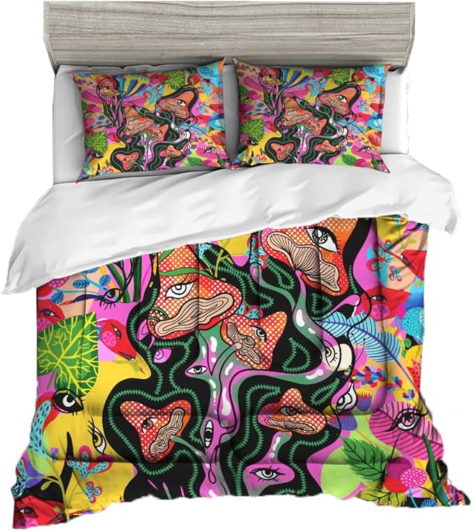 Sunnycitron Mushroom Twin Comforter Set for Girls Boys Colorful Mushroom Bedding Kids Comforter sets Mandala Mushroom Comforter for Twin Bed set - Fade Resistant(1 Comforter +2 Pillowcase)