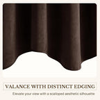 Brown Valance for Windows 52x18 Inch 1 Panel | Solid Velvet Wavy Kitchen Curtains for Small Window, Autumn Traditional Home Decor Window Treatment for Living Room